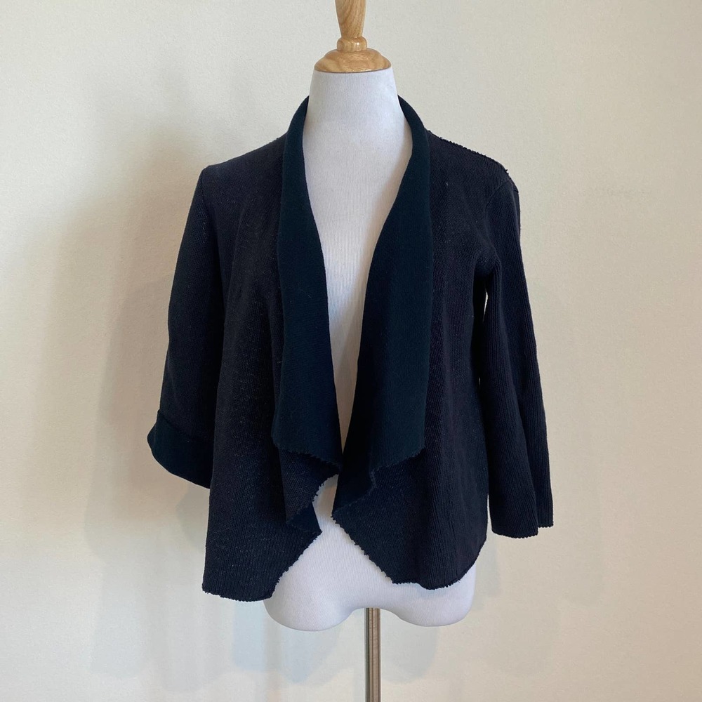 Majestic Filatures Sweater Cardigan Medium Black Shimmer 3/4 Sleeves size 2 (S)